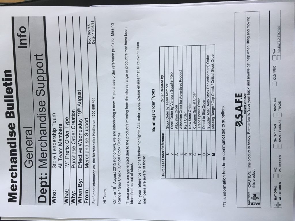170716 Bunnings Order Types Holman Industries