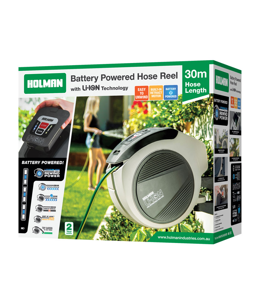 Battery Powered Hose Reel with 30m Hose and Lithiumion Power
