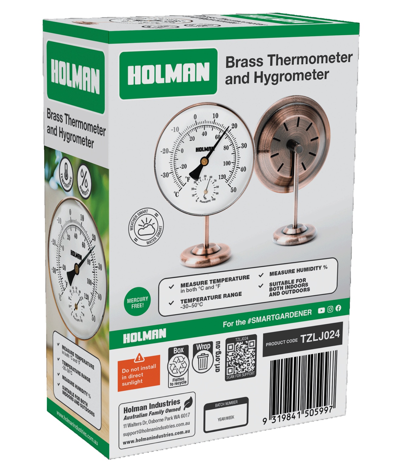 Brass Thermometer and Hygrometer Holman Industries