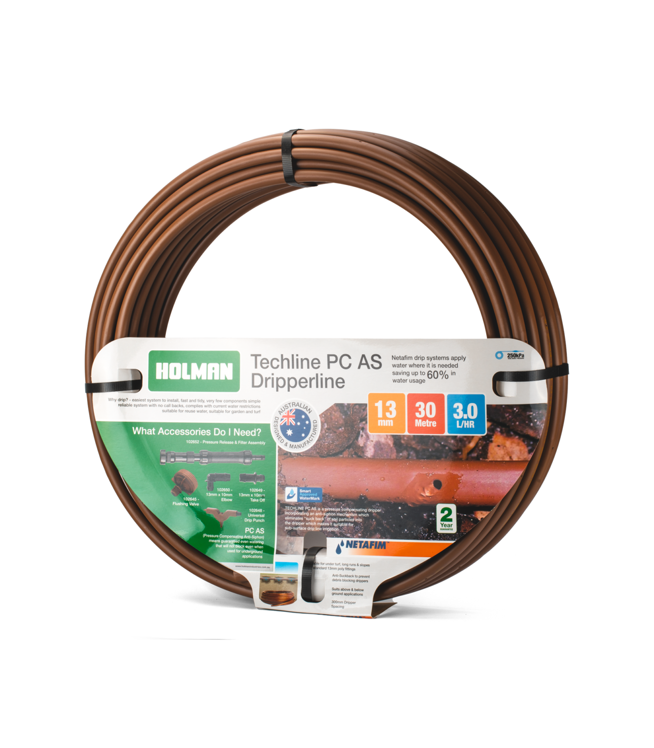 13mm x 30m Techline PC Irrigation Drip Tube Holman Industries