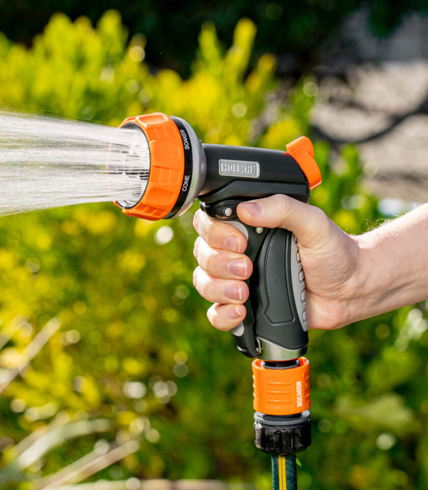5070H 7 function spray gun with flow control in use 7 function spray gun with flow control watering garden