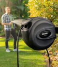 30m Charcoal Hose Reel in the garden