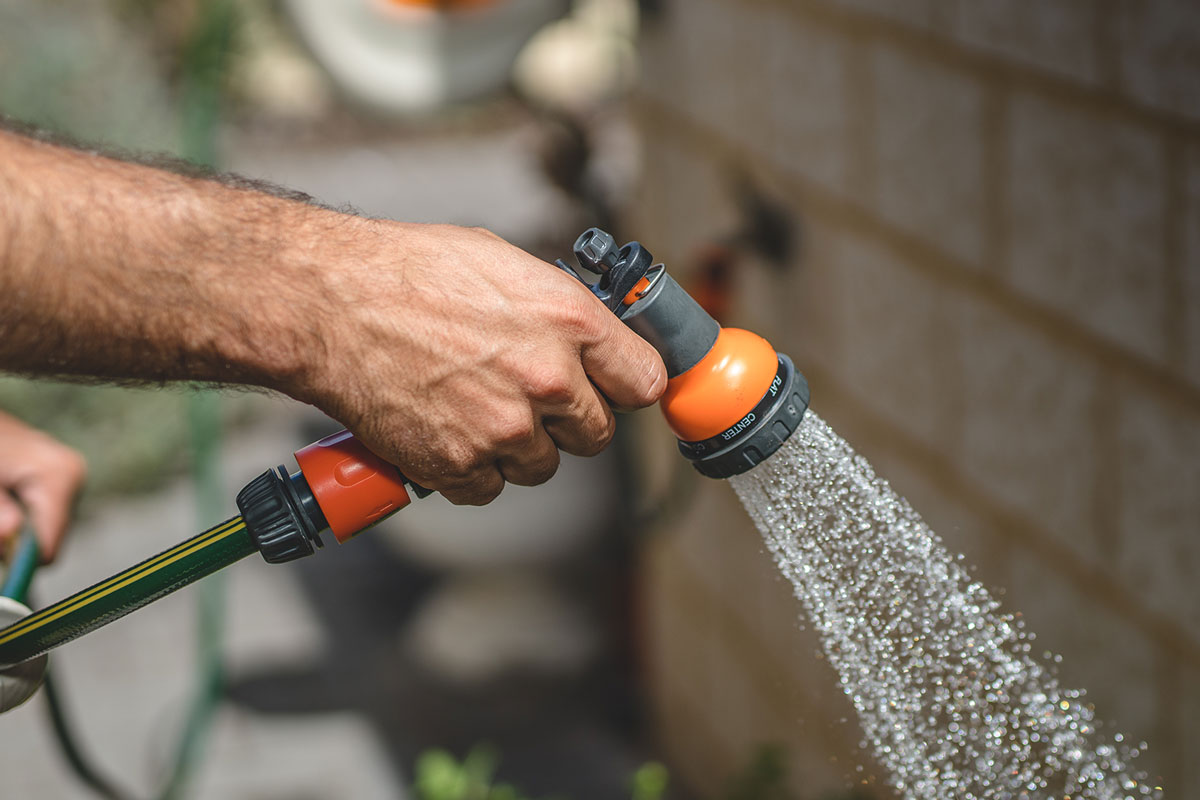 Our retractable hose reels come with a multi-function gun ready to water.